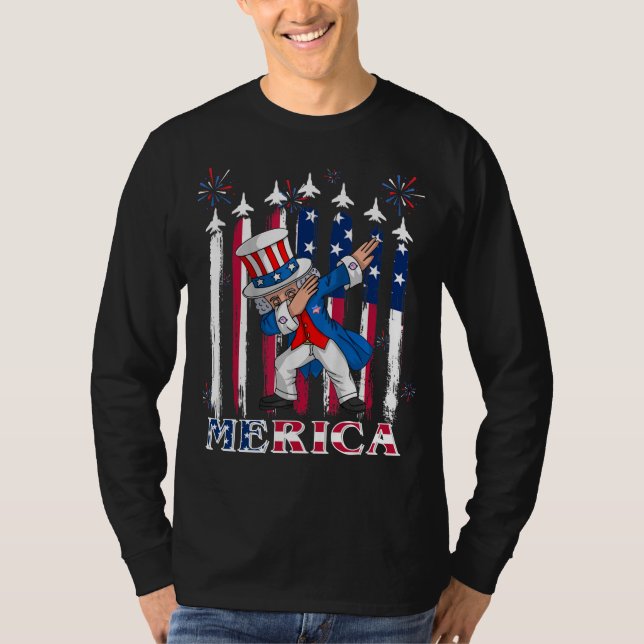 Camiseta Tio Patriótico Sam Dabbing 4 de julho (Frente)