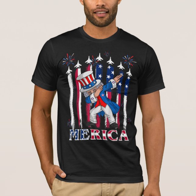 Camiseta Tio Patriótico Sam Dabbing 4 de julho (Frente)