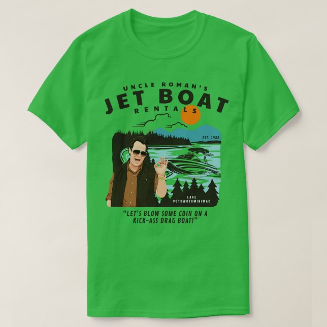 Camiseta Tio Romans Jet Boat Rentals no final de 1988 (Frente do Design)