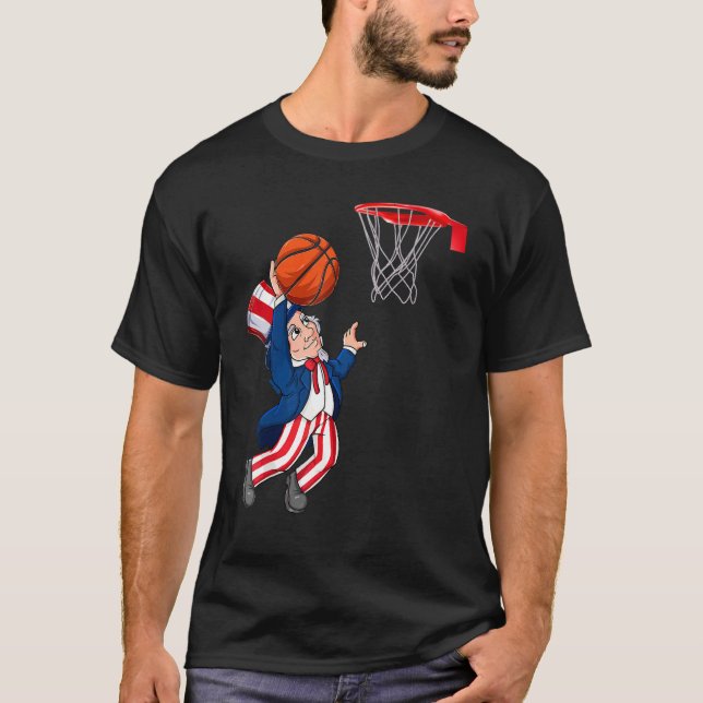Camiseta Tio Sam 4 de julho Patriótico Dunking (Frente)