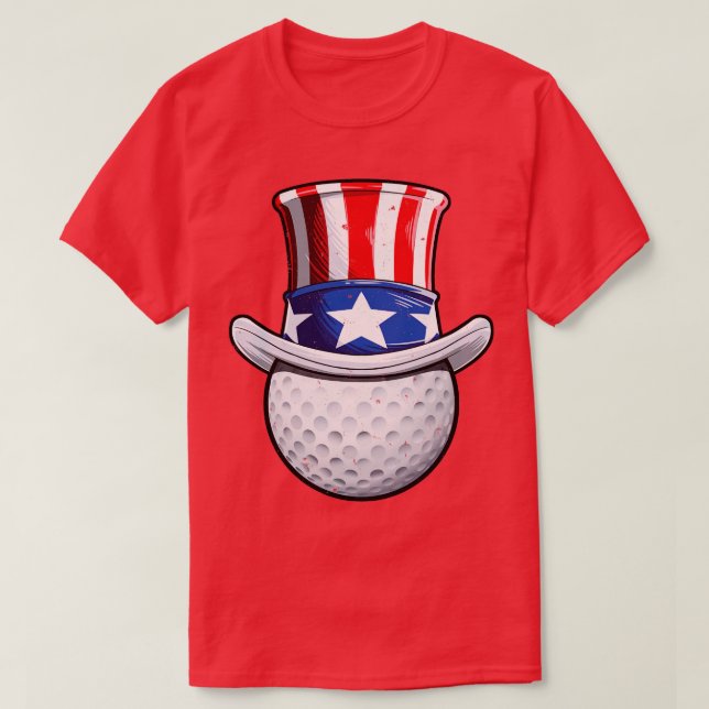 Camiseta Tio Sam American Flag Hat Golf Golfer 4º de julho (Frente do Design)
