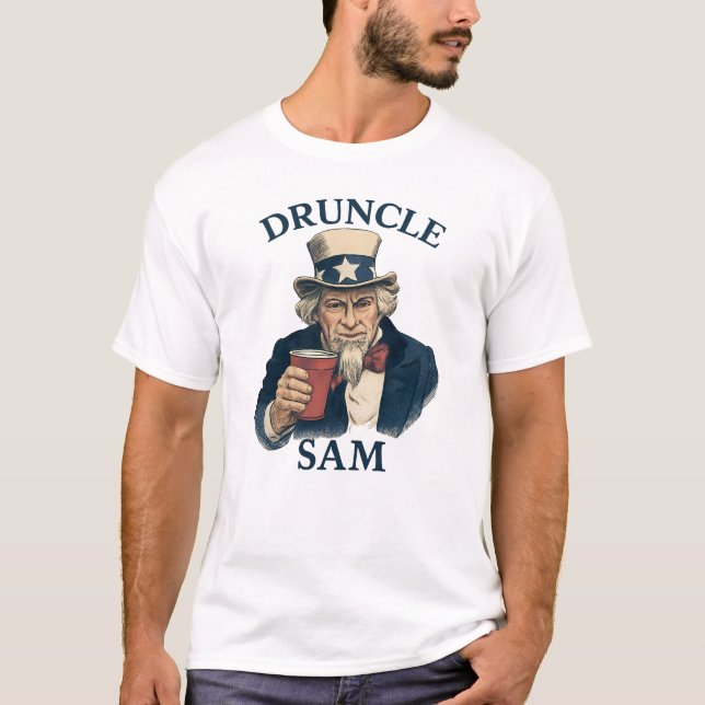 Camiseta Tio Sam Divertido 4 de Julho Tio Sam (Frente)