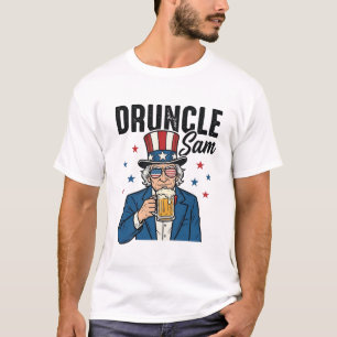 Camiseta Tio Sam Divertido Desenho Vetorial de Cerveja Patr
