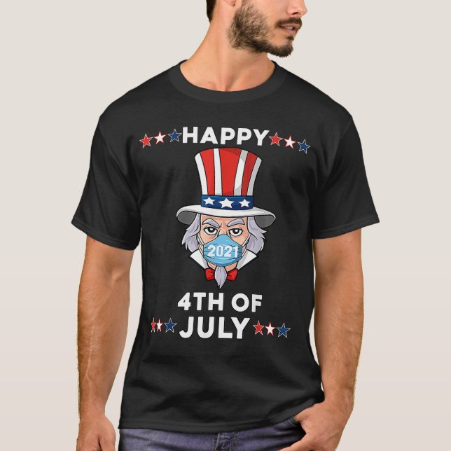 Camiseta Tio Sam Em Uma Máscara Em 4 De Julho (Frente)