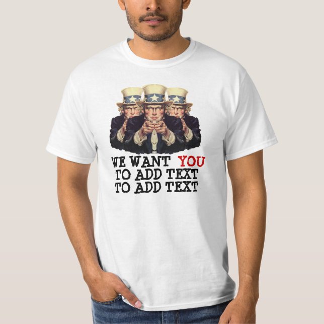 Camiseta Tio Sam eu quero-o adicionar o modelo do texto (Frente)