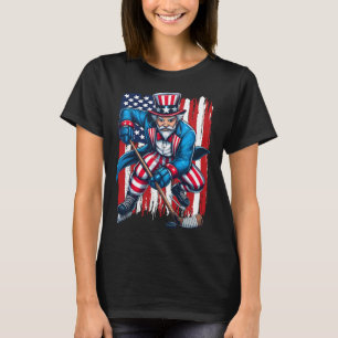 Camiseta Tio Sam Jogador de Hóquei 4 de Julho Bandeira Amer
