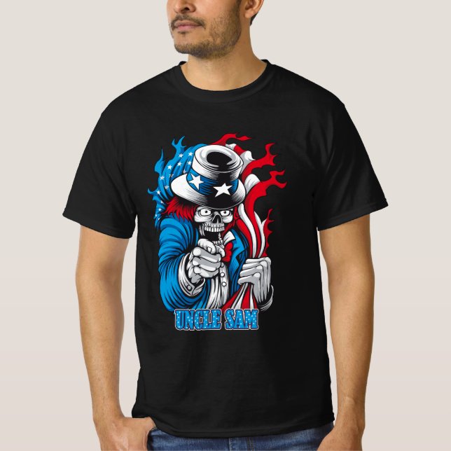Camiseta Tio Sam morto - Um Twist de Halloween Patriótico (Frente)