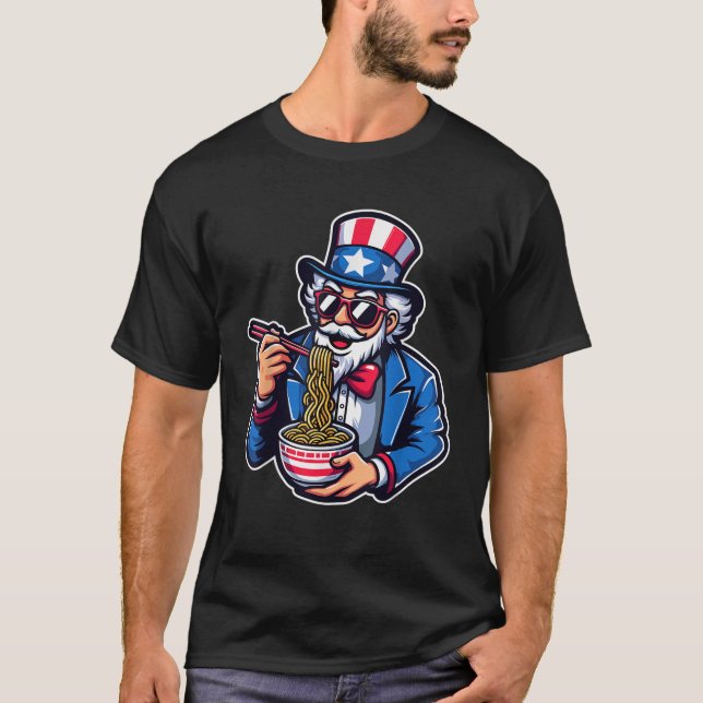 Camiseta Tio Sam Ramen Anime USA American Flag 4th Jul (Frente)
