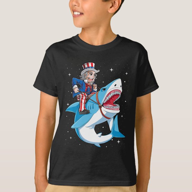 Camiseta Tio Sam Riding Shark T Shirt 4 De Julho Kids Bo (Frente)