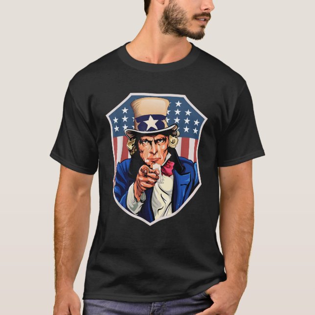 Camiseta Tio Sam Sobre Bandeira Americana (Frente)