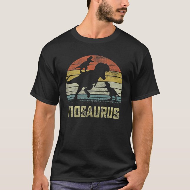 Camiseta Tio Saurus T Rex Dinosaur Tio 2 Kids Família Match (Frente)