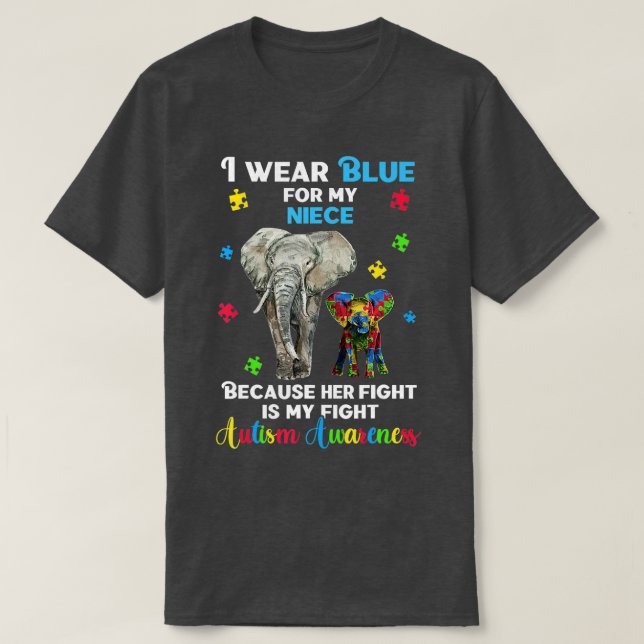 Camiseta Tio Tia Autismo Sensibilização s, Elefante Autista (Frente do Design)