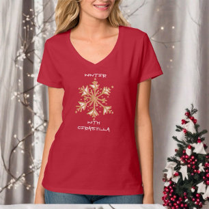 Camiseta Típica simples e cômoda flocos de neve de inverno,