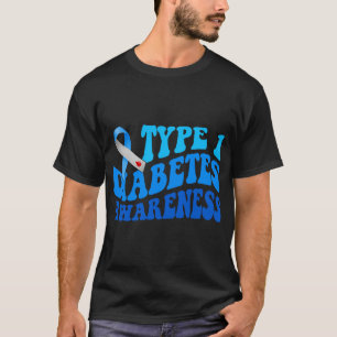 Camiseta Tipo 1 Diabetes Consciência Azul Fita T1D Guerreir