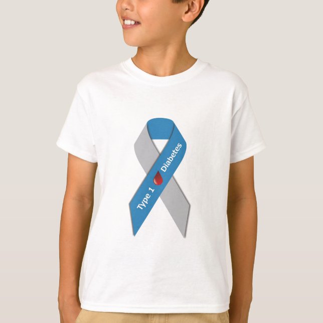 Camiseta Tipo - 1 fita da consciência do diabetes (Frente)