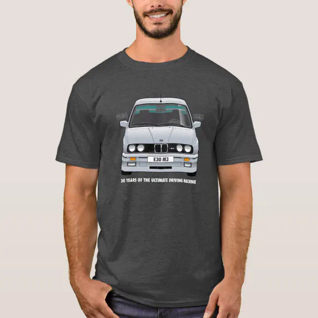Camiseta Tipo branco de prata do aniversario de BMW E30 Zazzle Brasil