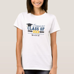 Camiseta Tipografia Amarela Azul engrenagem de Graduação