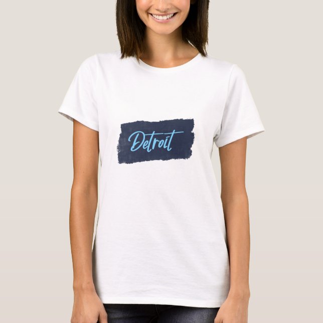 Camiseta Tipografia Azul com Detroit Manuscrito (Frente)