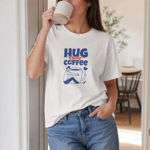 Camiseta Tipografia Azul Retro Abraço Seu Café