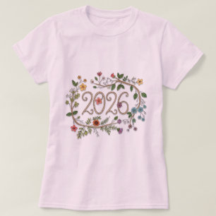 Camiseta Tipografia Botânica 2026 com Vinhas Floridas