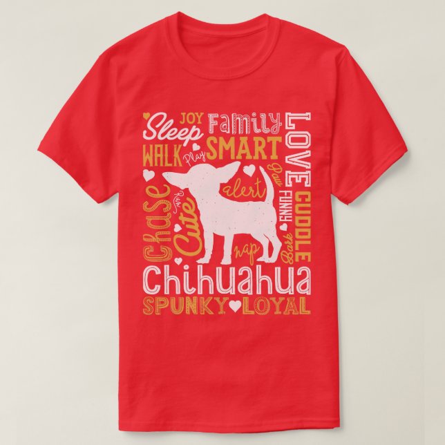 Camiseta Tipografia Chihuahua para Homens Mulheres Meninas  (Frente do Design)