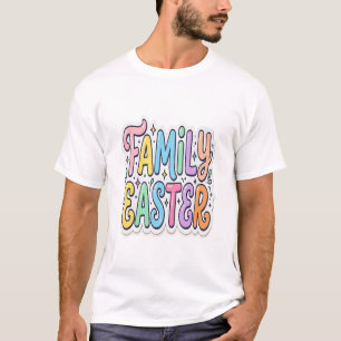 Camiseta Tipografia Colorida de Páscoa Familiar