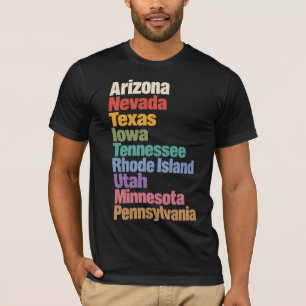 Camiseta Tipografia Colorida dos Estados Americanos