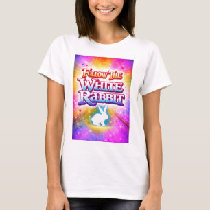 Camiseta Tipografia Colorida Siga o Coelho Branco