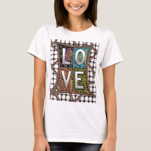Camiseta Tipografia de Amor Arte de Linha Intrincada Padrão