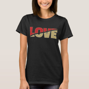 Camiseta Tipografia de Amor Dividido Folha de Prata Dourada