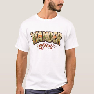 Camiseta Tipografia de Cena de Montanha no Deserto Wander O