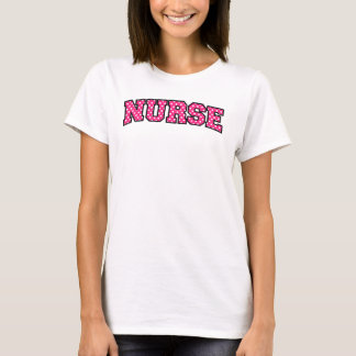 Camiseta Tipografia de Enfermeira com Bolinhas Rosa