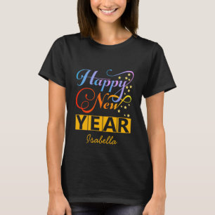 Camiseta Tipografia de estrelas Douradas de Feliz ano novo 