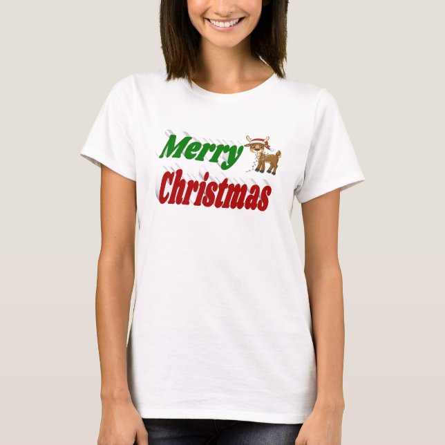Camiseta Tipografia de Merry Christmas Reindeer (Frente)