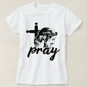 Camiseta Tipografia de Oração Imagem de Jesus Branco Femini