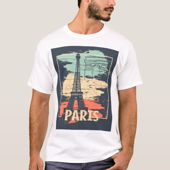 Camiseta Tipografia de Paris: abstrato Eiffel poster. (Frente)