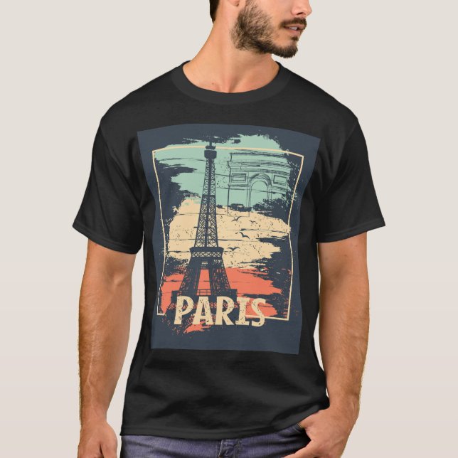 Camiseta Tipografia de Paris: abstrato Eiffel poster. (Frente)