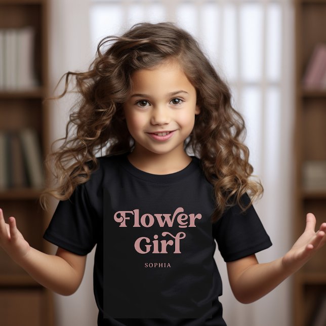 Camiseta Tipografia de Rosa de Boho Dusty Retro | Flor (A boho, retro shirt for the flower girl in dusty rose typography)