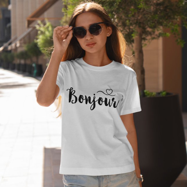Camiseta Tipografia de Script - Bonjour (Criador carregado)