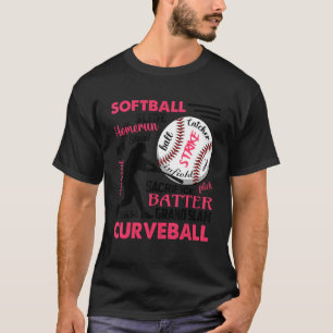 Camiseta Tipografia de Softbol Palavra Batedor Arremessado