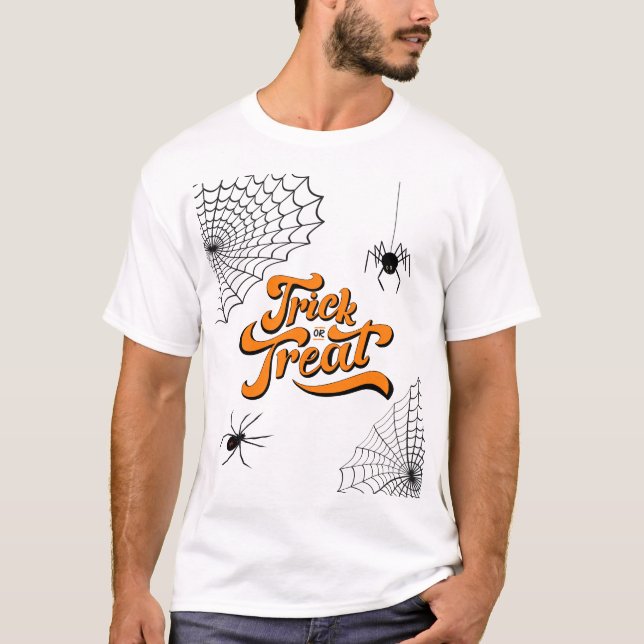 Camiseta Tipografia de Truque ou Tratar com Spiders ID680 (Frente)