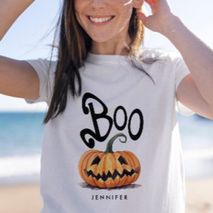 Camiseta Tipografia Divertida Boo Abóbora Laranja Humor 