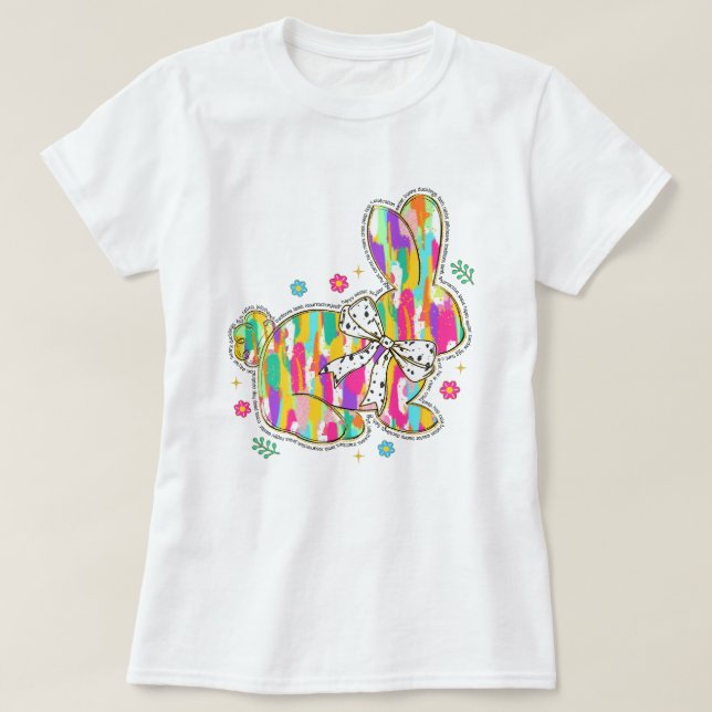 Camiseta Tipografia do coelho da Páscoa com brilho (Frente do Design)