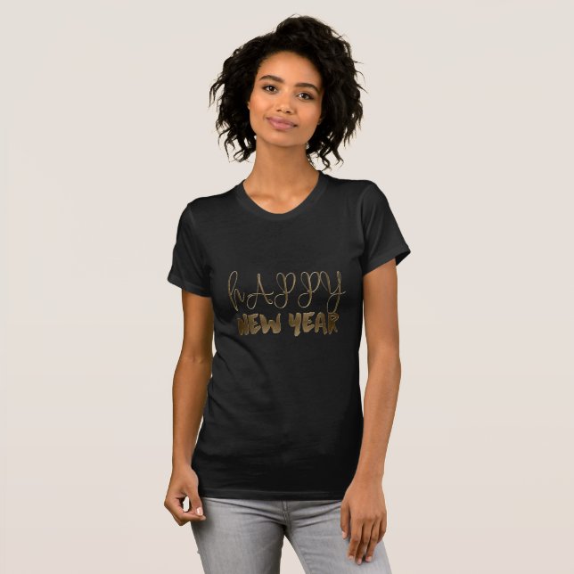 Camiseta Tipografia Dourada do Texto Elegante do feliz ano  (Frente Completa)