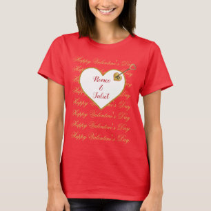 Camiseta Tipografia Dourada Vermelha do Coração Dia de os n
