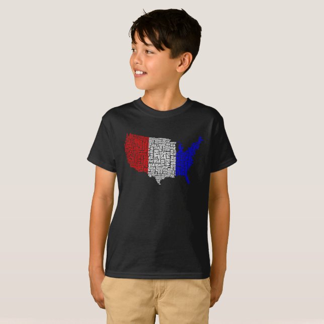 Camiseta Tipografia EUA em vermelho, branco e azul (Frente Completa)
