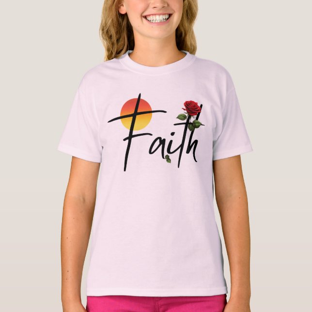 Camiseta Tipografia Faith Preta Com Rosa (Frente)