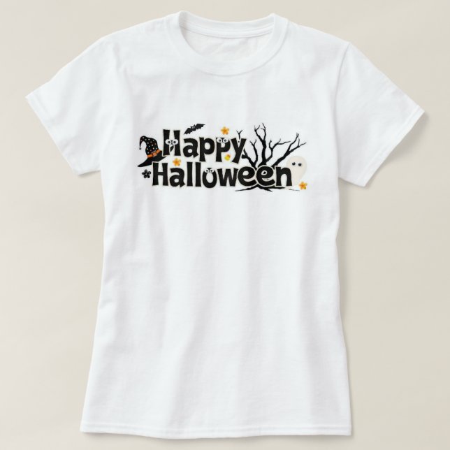 Camiseta Tipografia Feliz de Halloween (Frente do Design)