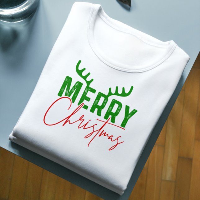 Camiseta Tipografia Feliz De Natal Antlers Vermelho E Verde (Criador carregado)