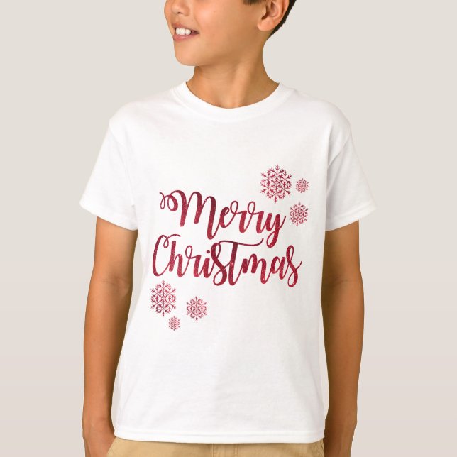 Camiseta Tipografia Feliz Natal Red Snowflake (Frente)